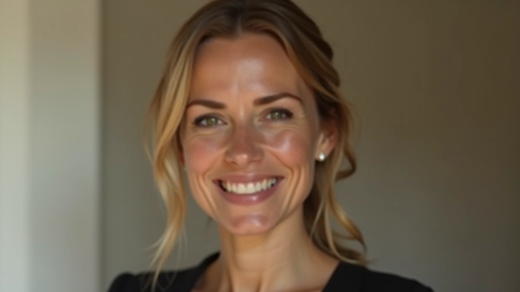 Ritratto di una designer di interni specializzata in design italiano, studio luminoso, sorriso accogliente