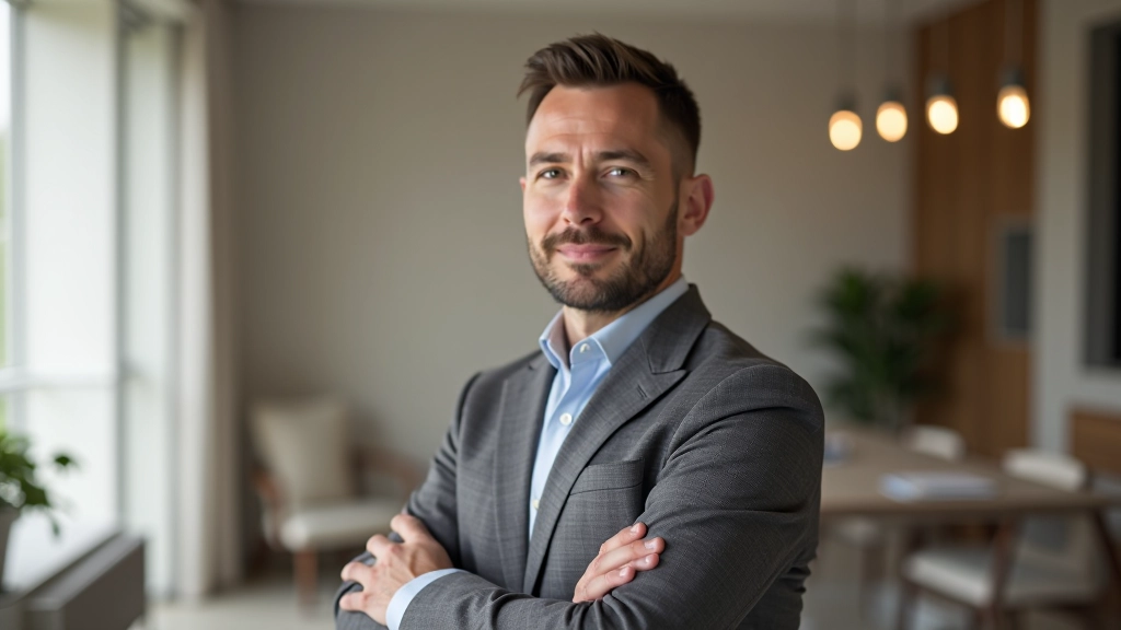 Ritratto di un consulente di arredamento specializzato in ceramiche italiane tradizionali, ambiente professionale